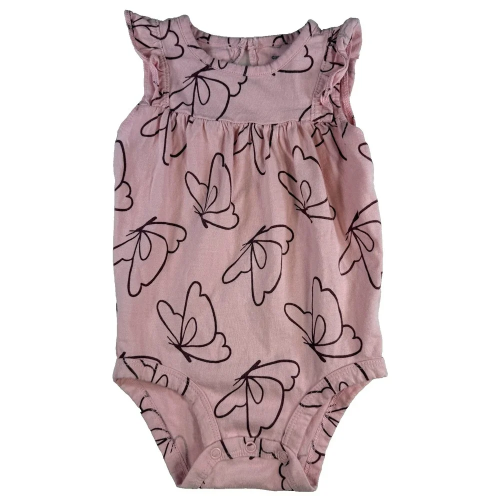 Carter's Baby Girl Butterfly Print Bodysuit Pink Flutter Sleeve‎ One Piece 18M